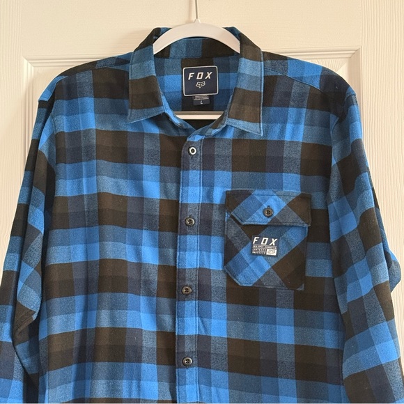 Fox Racing Blue and Black Plaid Men's Flannel Shirt Large - Picture 12 of 14